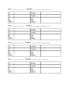 Blank Spanish Verb Conjugation Sheet By Purple Pride TpT