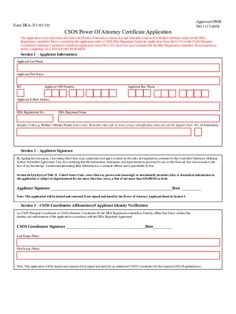 Dea Form 253 Poa App Certificate Complete Legal Document Online Us