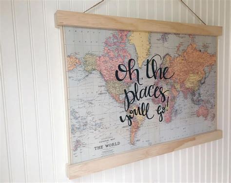 Custom Hand Lettered World Map Vintage Map Travel Quote Map Wall