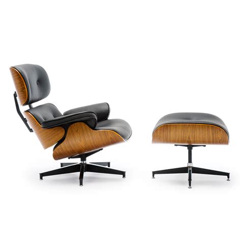 The chair features premium aniline leather and 7 layers of plywood. Replica Eames Lounge Chair & Ottoman Black PU Leather ...
