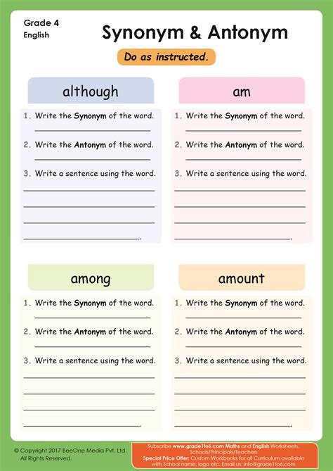 Synonyms And Antonyms Worksheet Grade 4 Pyp