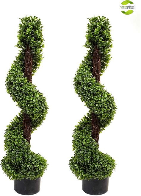 2 X Artificial Topiary Boxwood Spiral Trees 3ft90cm Bigamart