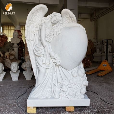 Cemetery Natural Stone Carvings And Sculptures White Marble Angel Heart