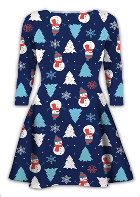 Christmas Snowman Tree Printed Mini Dress Fairyseason