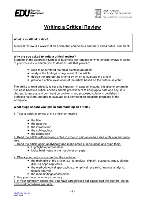 If you are properly guided. Writing a critical review examples. How to Write a ...