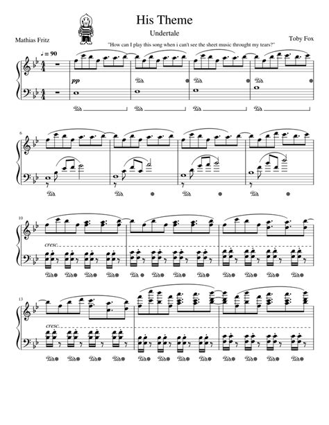 His Theme Undertale Piano Arrangament Sheet Music For Piano Solo