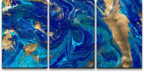 Wall26 3 Piece Canvas Wall Art Marbled Blue Abstract