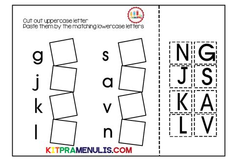 Cut, paste, and write worksheets are great for employing motor skills, kinesthetic action, and core practice. Cut Paste Uppercase Letter Match Worksheet | KitPraMenulis