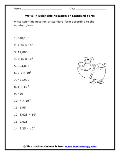 Writing Numbers In Scientific Notation And Standard Form Worksheet