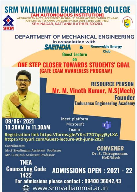 Be Mechanical Engineering Srm Valliammai Engineering College Chennai