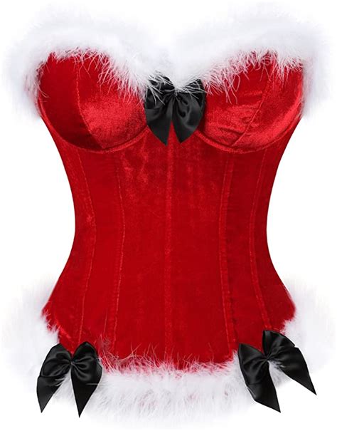 Lttcbro Womens Christmas Corset Mrs Santa Claus Bustiers Sexy Lingerie Red Xl