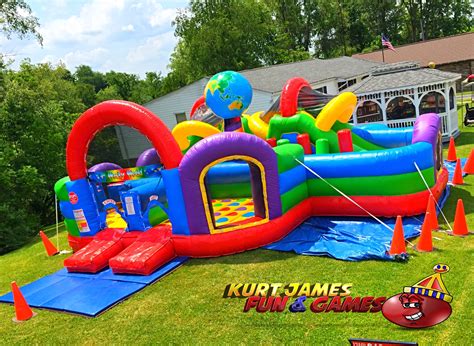 Kid Friendly Wacky World Kids Combo Bounce House Obstacle Course Slide