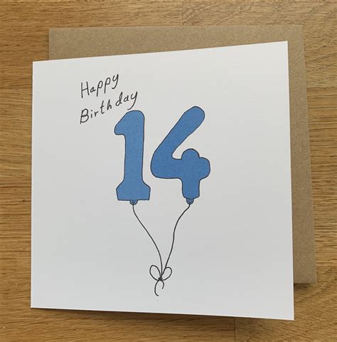 14th Birthday Card 14 Card Male 14 Card 14 Balloons Blue Etsy Uk