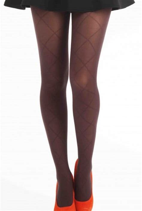 Diamond Jacquard Solid Opaque Tights Brown For Women Brown Pantyhose