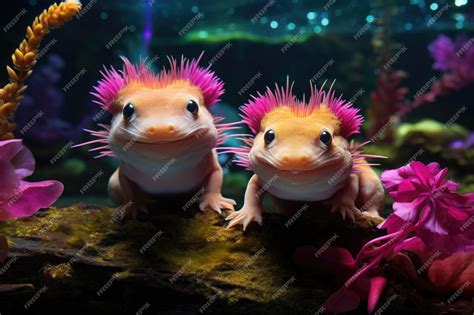 Premium AI Image | Aquatic amphibian Axolotls in a beautifully designed