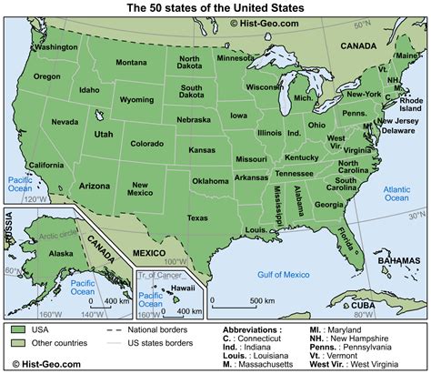 Map Of The 50 States Of The United States Usa