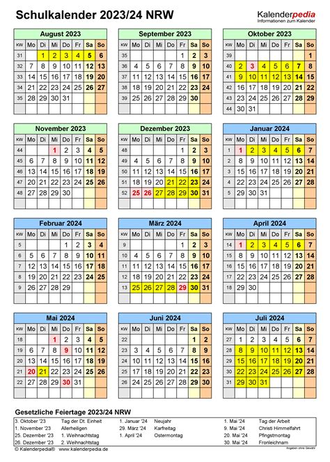 Schulkalender 20232024 Nrw Für Excel