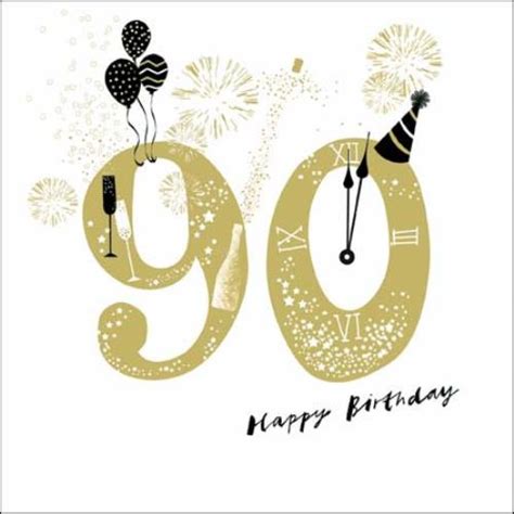 90th Happy Birthday Gold Glitter Greeting Card Cards