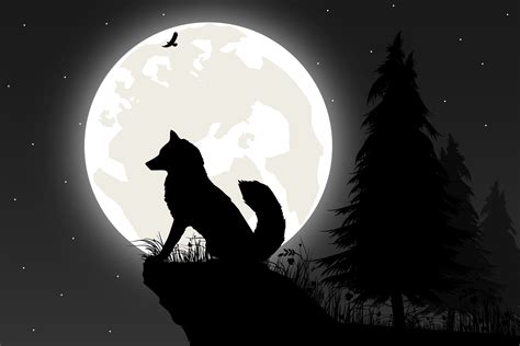 Cute Wolf And Moon Silhouette Graphic By Curutdesign · Creative Fabrica