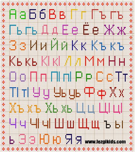 Easy Colorful Russian Alphabet Sampler Cross Stitch Pattern Простой