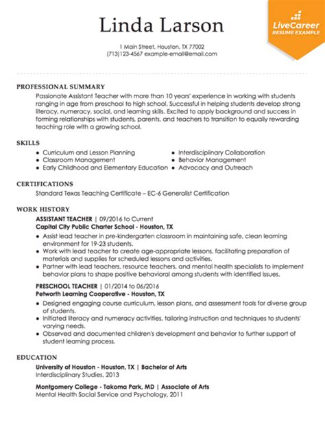 Resume Of Licensed Teacher