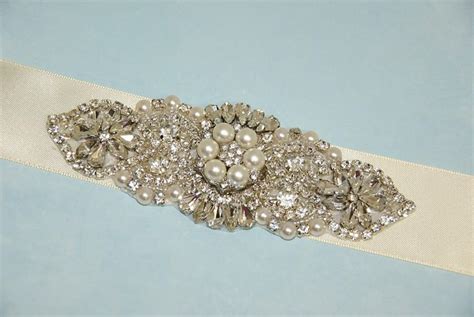 Pearl Rhinestone Bridal Sash Art Deco Jeweled Wedding Dress Sash