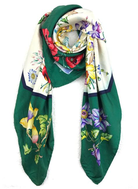 Authentic Gucci Floral Silk Scarf Women Shawl Babushka Wrapped Etsy
