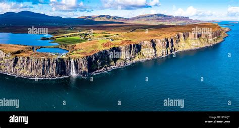 Aerial View Of The Dramatic Coastline At The Cliffs By Staffin With The