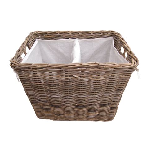 Grey And Buff Rattan Rectangular Laundry Basket