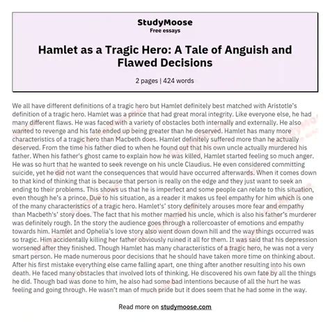Hamlet As A Tragic Hero A Tale Of Anguish And Flawed Decisions Free