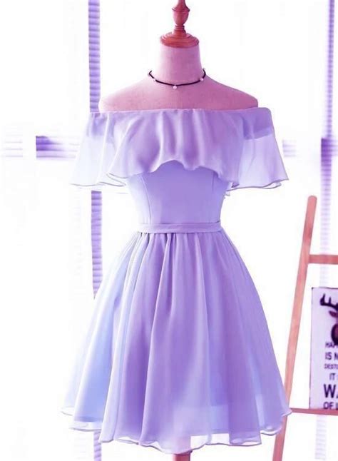 Lavender Chiffon Off Shoulder Short Bridesmaid Dresses Cute Homecoming