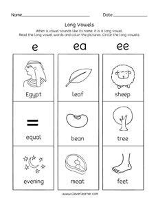 Long vowel sounds worksheets for preschool and kindergarten kids