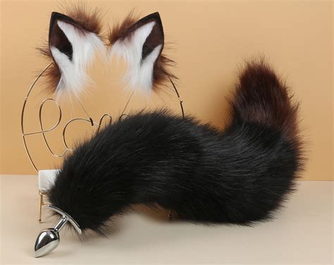 Black Coffee Fox Tail Plug And Ear Set Curly Fox Tail Butt Etsy