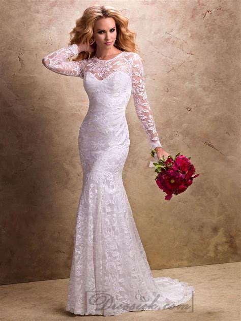 Fit And Flare Long Sleeves Sheer Wedding Dresses With Sweetheart