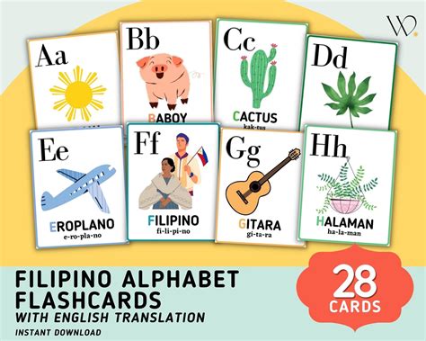 Filipino Alphabet 28 Cards Flashcards Tagalog Etsy Canada