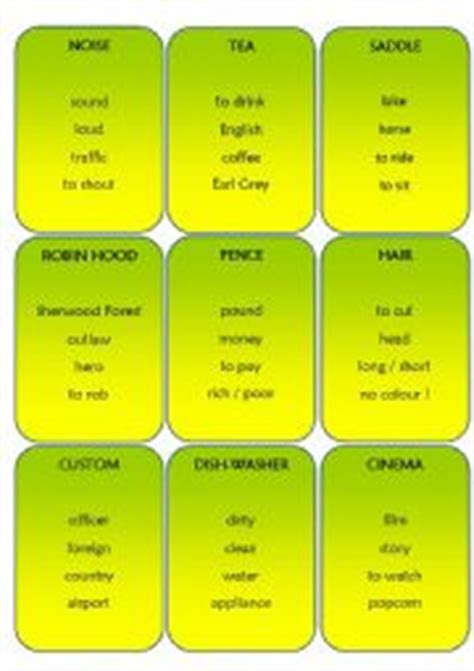 The objective of the game is for a player to have hisher partner. TABOO Game Part 1 - ESL worksheet by Krümel