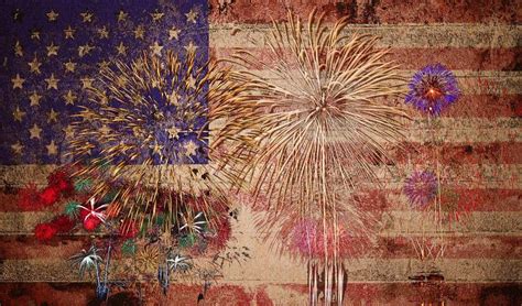 United States Of America Usa Flag With Fireworks Background For 4th Of