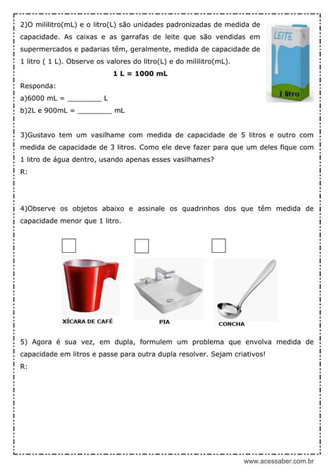 Atividade Medidas De Massa 4 Ano