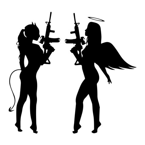 2pcs Sexy Girl Angel And Devil Shooting Guns Car Window Wall Vinyl Decal Sticker Ebay