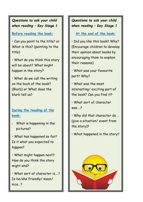 Ks1 Reading Questions Bookmark By Katherinium Teaching Resources Tes