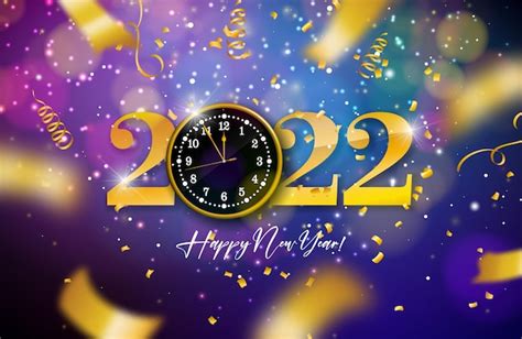 Gelukkig Nieuwjaar 2022 Illustratie Met Gouden Nummer Klok En Vallende