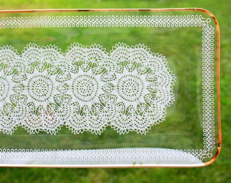 Vintage Lace Platter Chance Glass Crochet Doily Design White Etsy