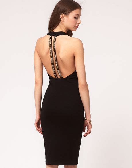 Asos Collection Asos Bodycon Dress With Chain Back In Black Lyst