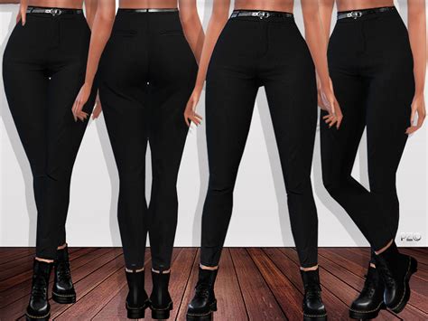 The Sims Resource High Waisted Pants With Belt And Side Stripes