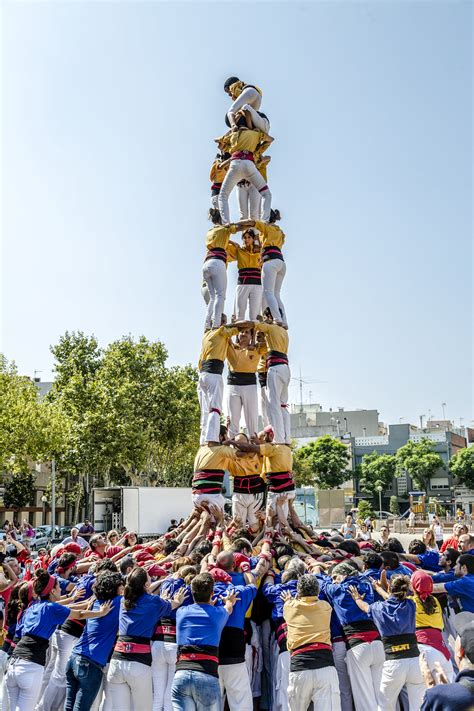 Castellers Do A Castell Or Human Tower Typical In Catalonia