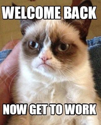 Meme Creator Funny Welcome Back Now Get To Work Meme Generator At
