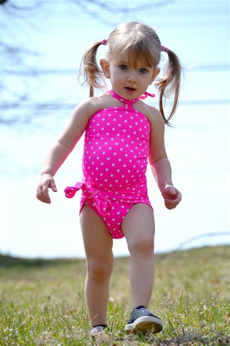 Baby Bathing Suit Pink And White Polka Dots Wrap Around Swimsuit Girls
