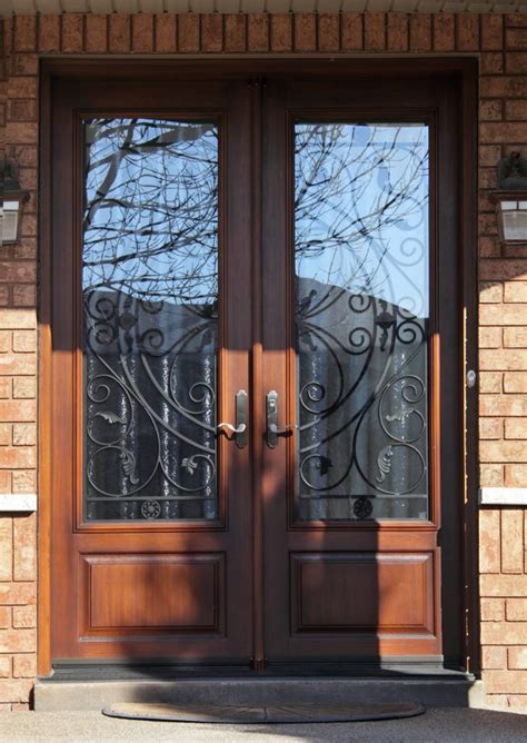 Fiberglass Door System 8 Foot Double Doors With Rustic Cherry Stain And