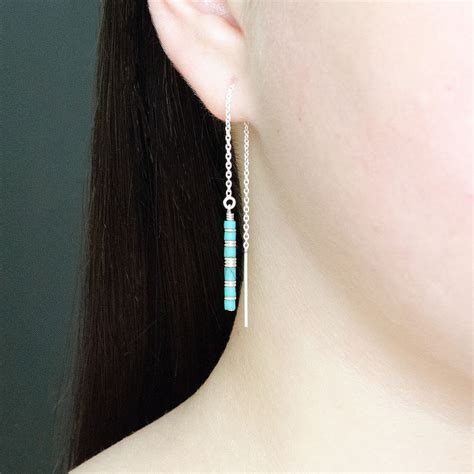Turquoise Threader Earrings 14K Gold Ear Threaders Blue Etsy