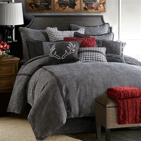 A black comforter set is a great way to instill a sleek and modern atmosphere into your bedroom. Hamilton Black Tweed Comforter Bedding